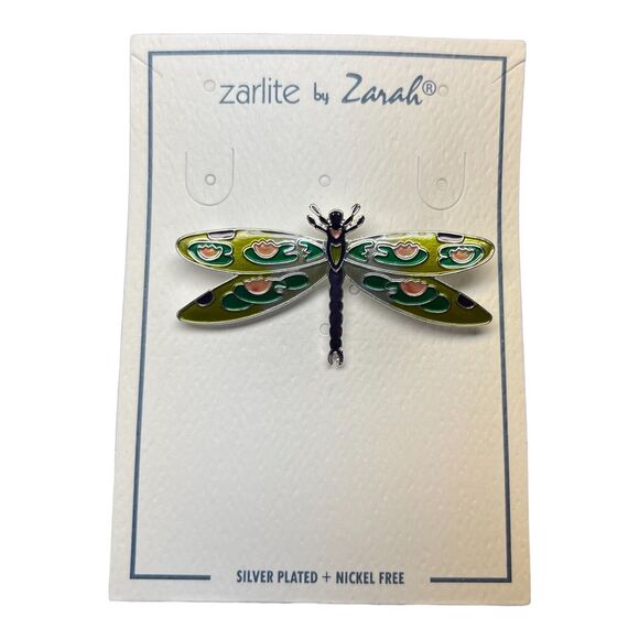 Dragonfly Montage Brooch Pin Silver Plated Enamel Zarlite by Zarah - Picture 2 of 4